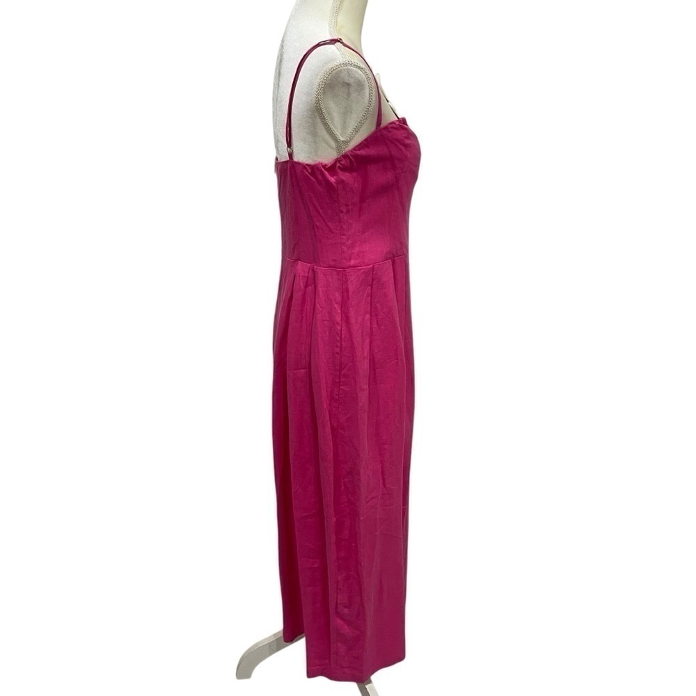 Fanm Mon LORR LINEN LATRICE DRESS Fuchsia Flower Embroidered Pleats Pockets $389 - Picture 8 of 12